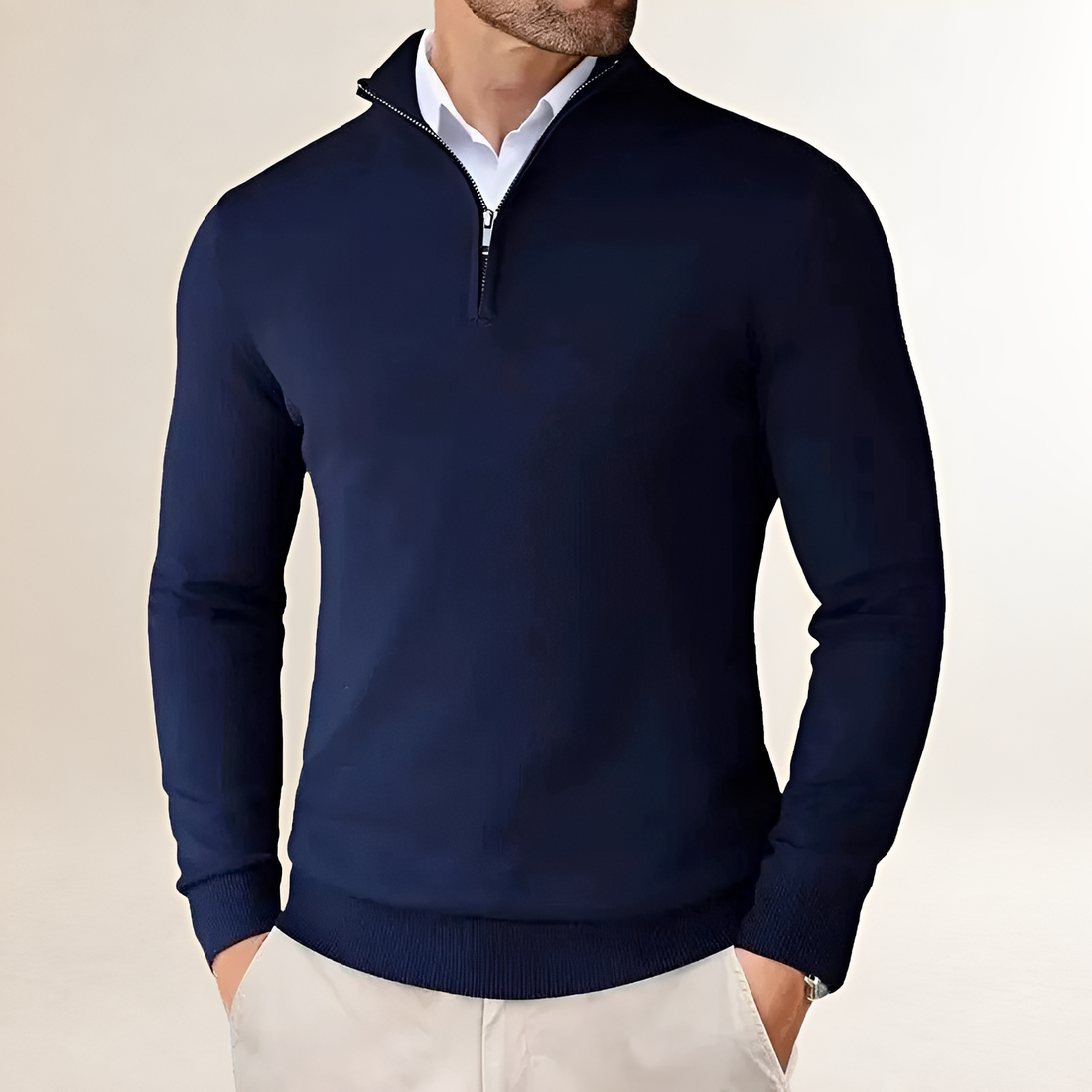 Men's Half-Zip Sweater - Classic Fit with Ribbed Cuffs