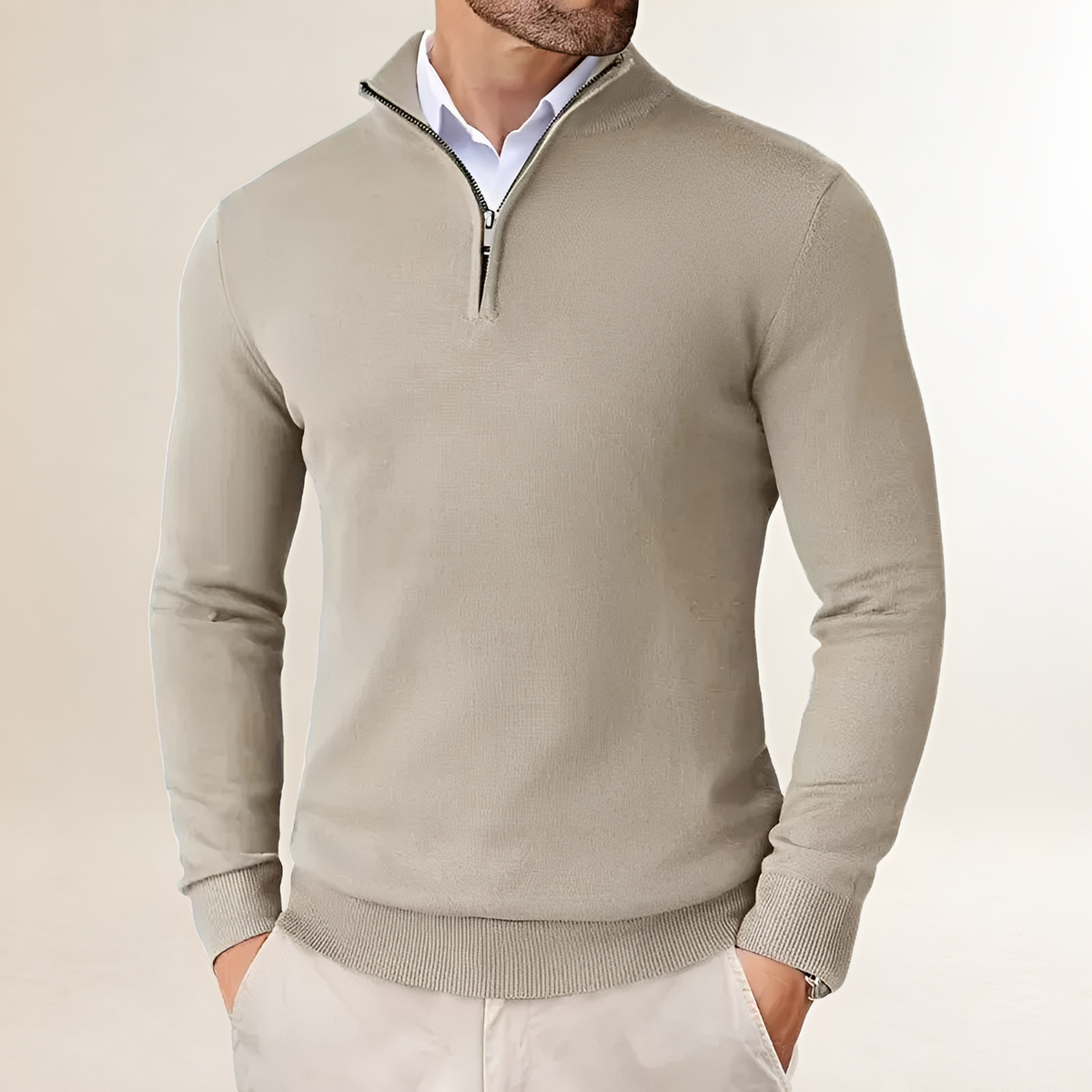 Men's Half-Zip Sweater - Classic Fit with Ribbed Cuffs