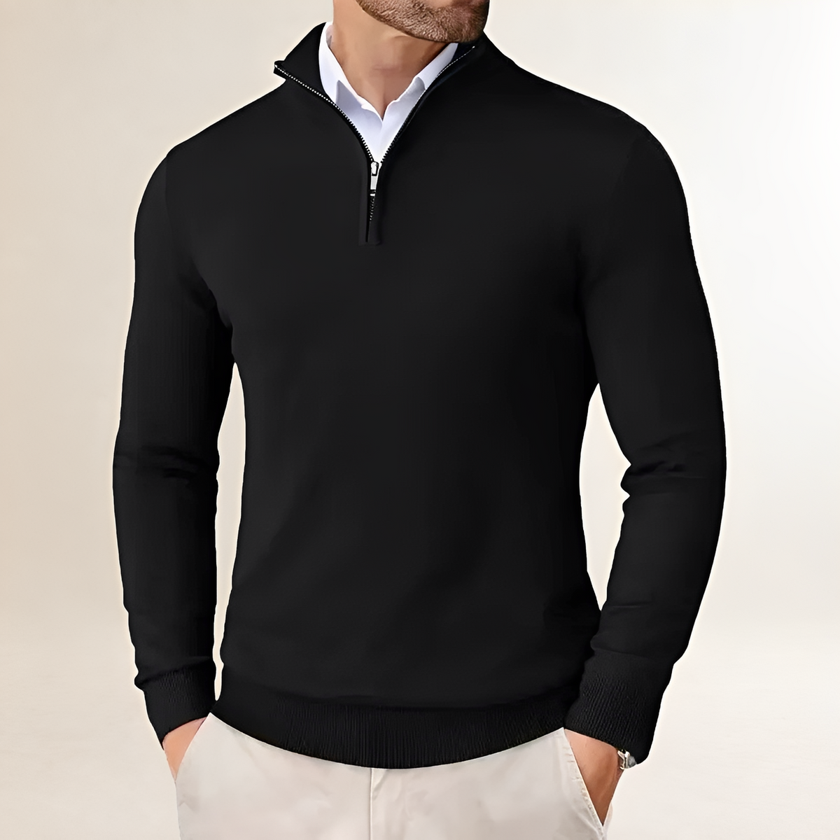 Men's Half-Zip Sweater - Classic Fit with Ribbed Cuffs