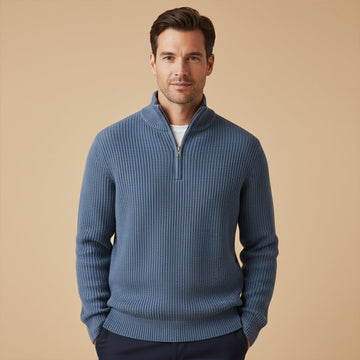 Men's Half Zip Sweater - Ribbed Texture, Relaxed Fit