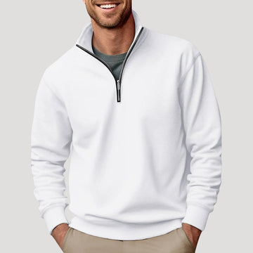 Men's Half-Zip Sweatshirt - Lightweight with Ribbed Cuffs and Relaxed Fit