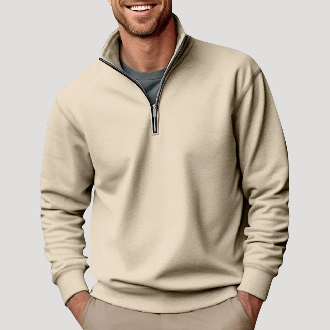 Men's Half-Zip Sweatshirt - Lightweight with Ribbed Cuffs and Relaxed Fit