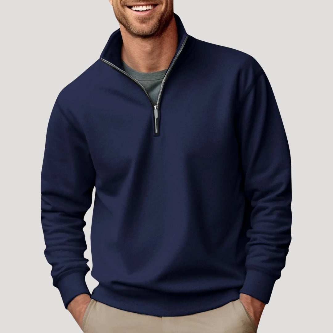 Men's Half-Zip Sweatshirt - Lightweight with Ribbed Cuffs and Relaxed Fit