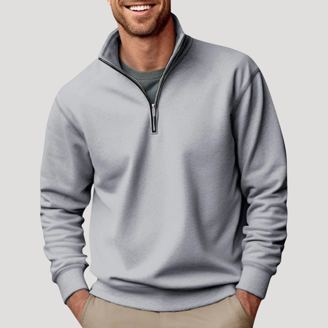 Men's Half-Zip Sweatshirt - Lightweight with Ribbed Cuffs and Relaxed Fit