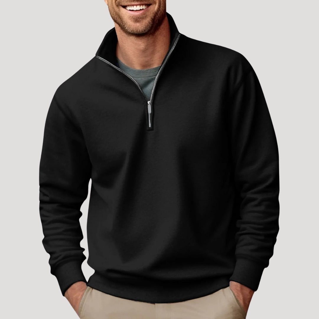 Men's Half-Zip Sweatshirt - Lightweight with Ribbed Cuffs and Relaxed Fit