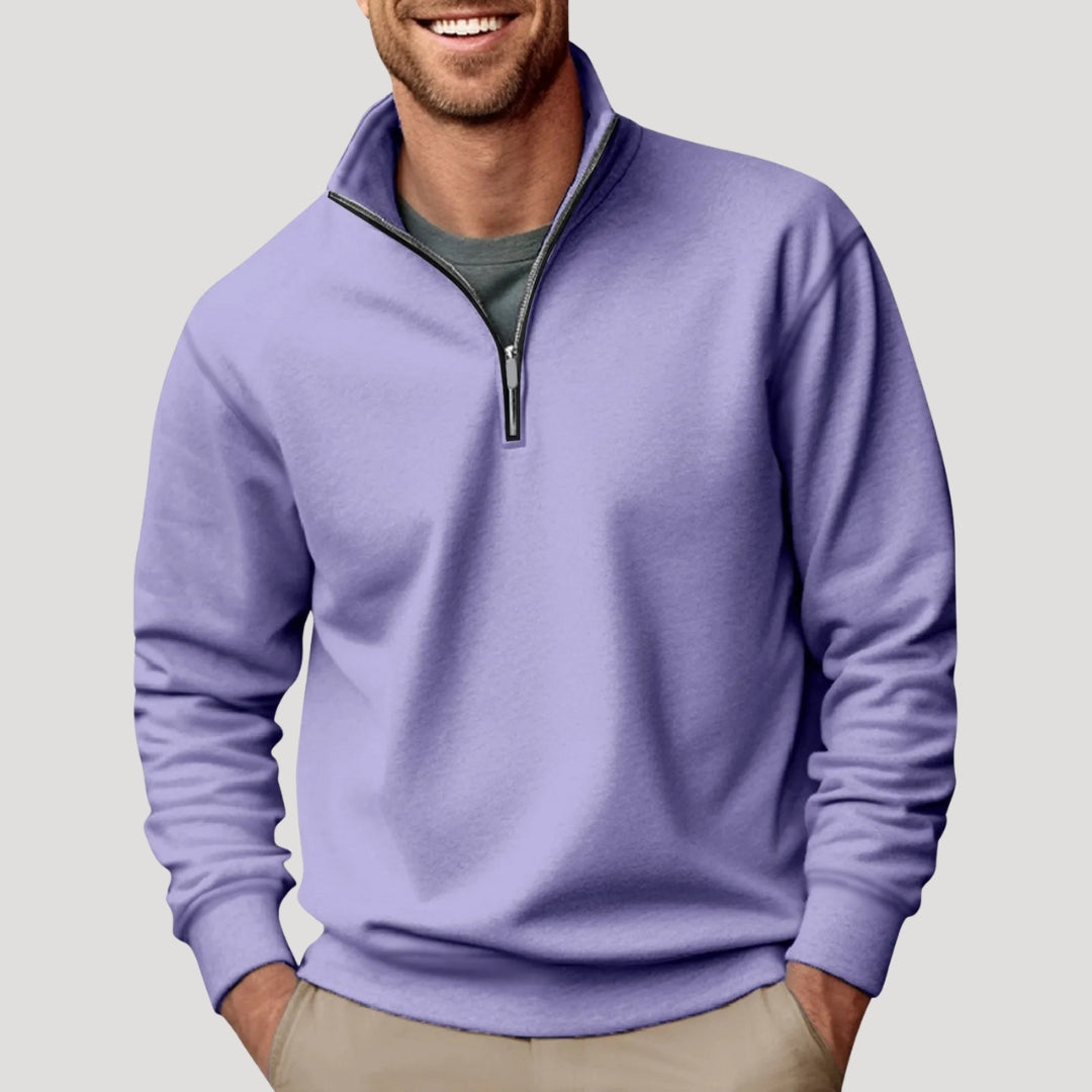 Men's Half-Zip Sweatshirt - Lightweight with Ribbed Cuffs and Relaxed Fit
