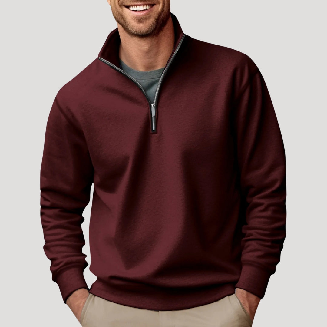 Men's Half-Zip Sweatshirt - Lightweight with Ribbed Cuffs and Relaxed Fit