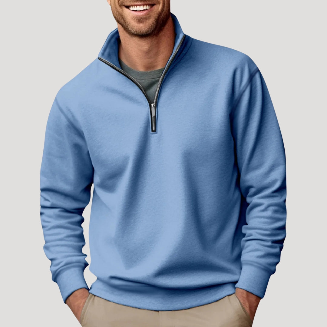 Men's Half-Zip Sweatshirt - Lightweight with Ribbed Cuffs and Relaxed Fit