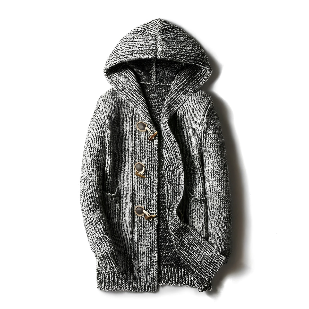 Men's Hooded Cardigan - Button Closure, Side Pockets, Relaxed Fit
