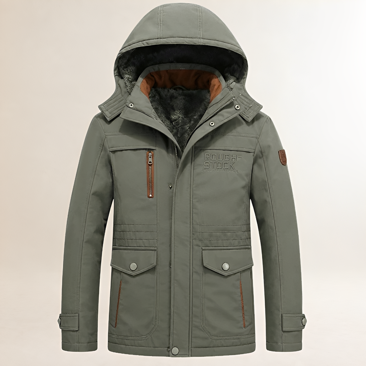 Men's Hooded Parka with Detachable Hood, Zip-and-Snap Front, Multiple Pockets, Lined, Embroidered Chest Detail