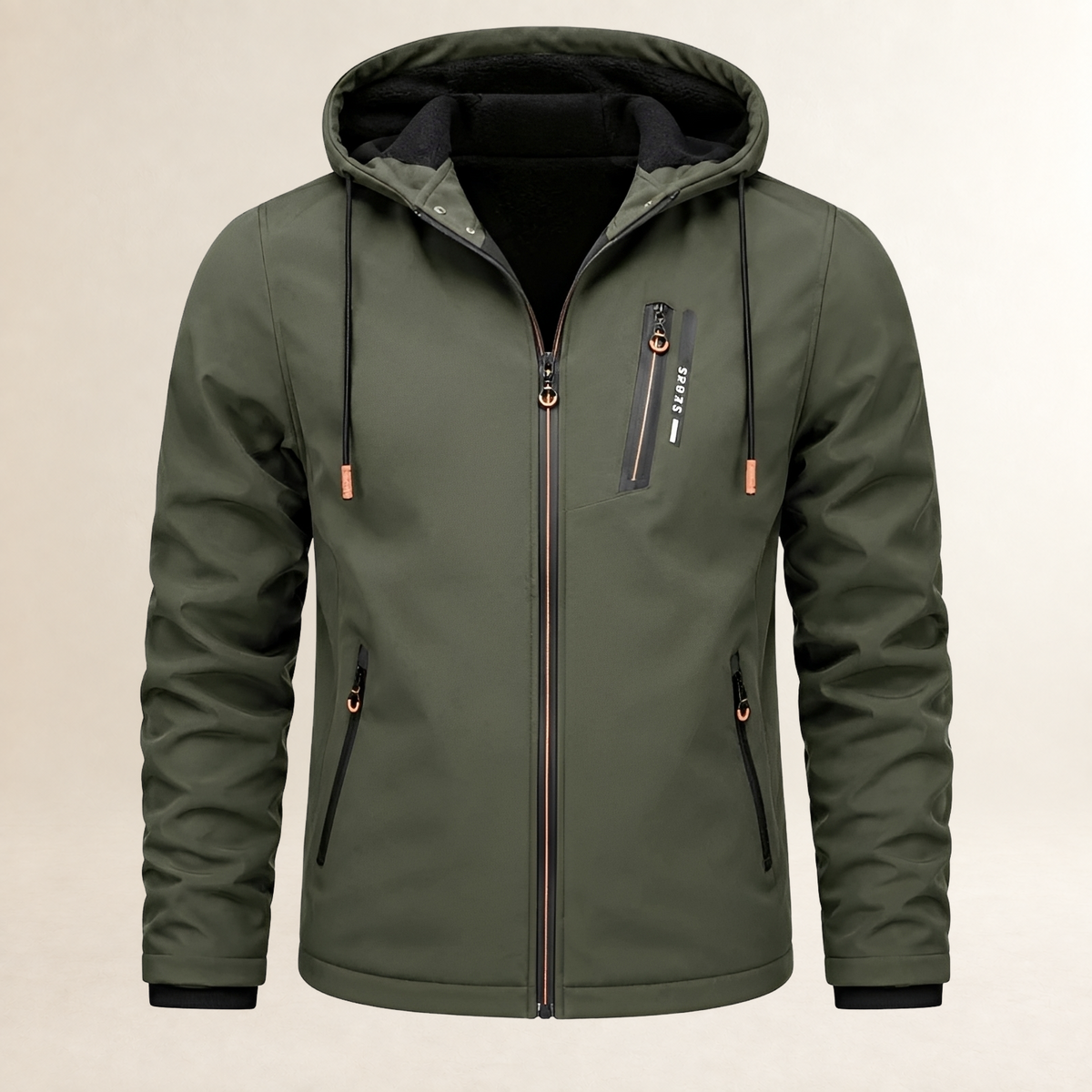 Men's Hoodie Full-Zip with Detachable Drawstring Hood, Chest Zip & Two Zip Pockets