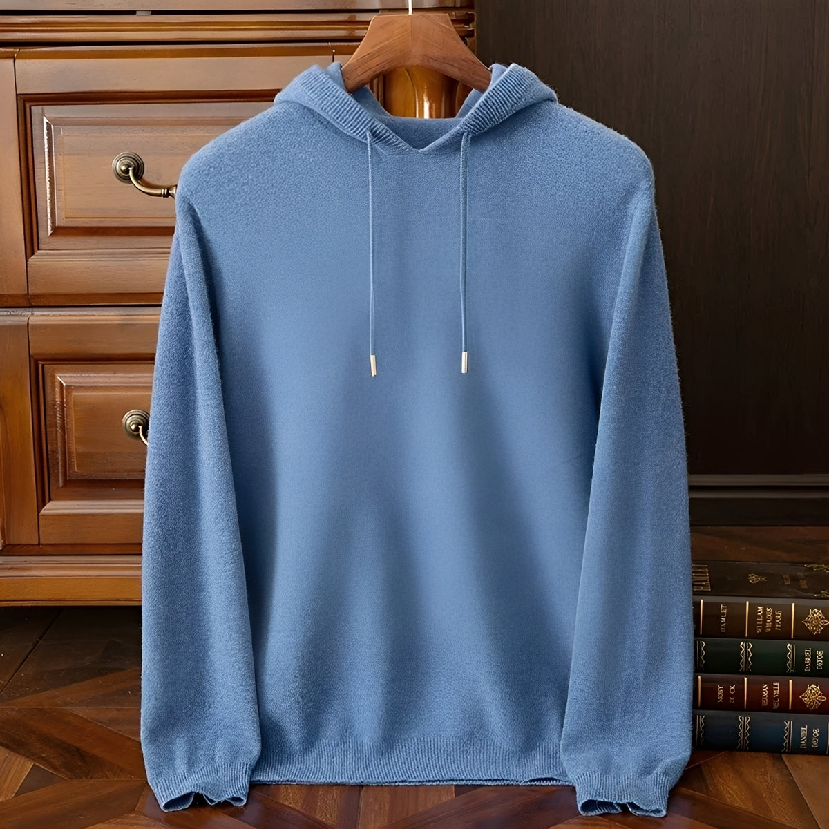 Men's Hoodie with V-Neck and Drawstring - Long Sleeve Pullover
