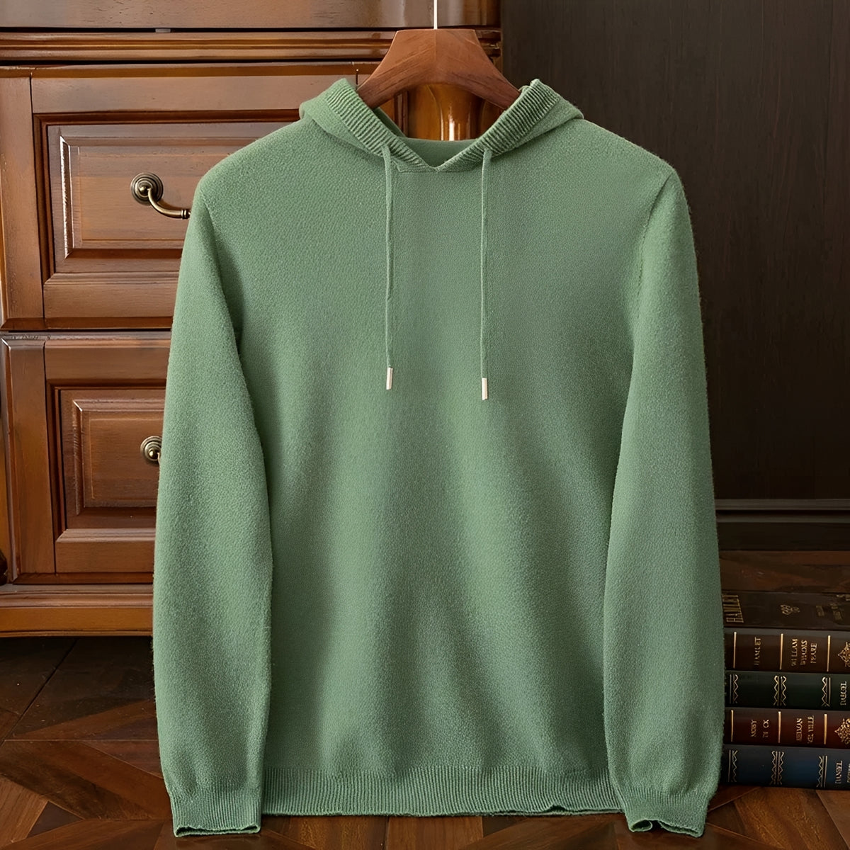 Men's Hoodie with V-Neck and Drawstring - Long Sleeve Pullover
