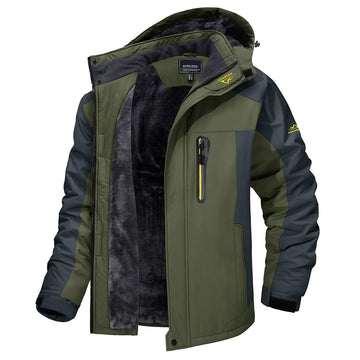 Men's Insulated Winter Jacket with Removable Hood, High Collar, Zippered Chest Pocket and Adjustable Hem