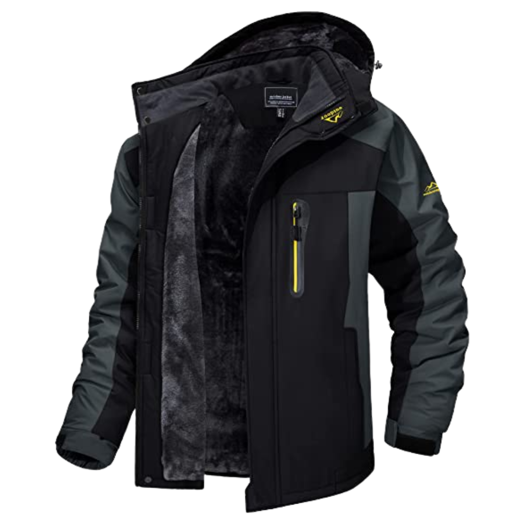 Men's Insulated Winter Jacket with Removable Hood, High Collar, Zippered Chest Pocket and Adjustable Hem