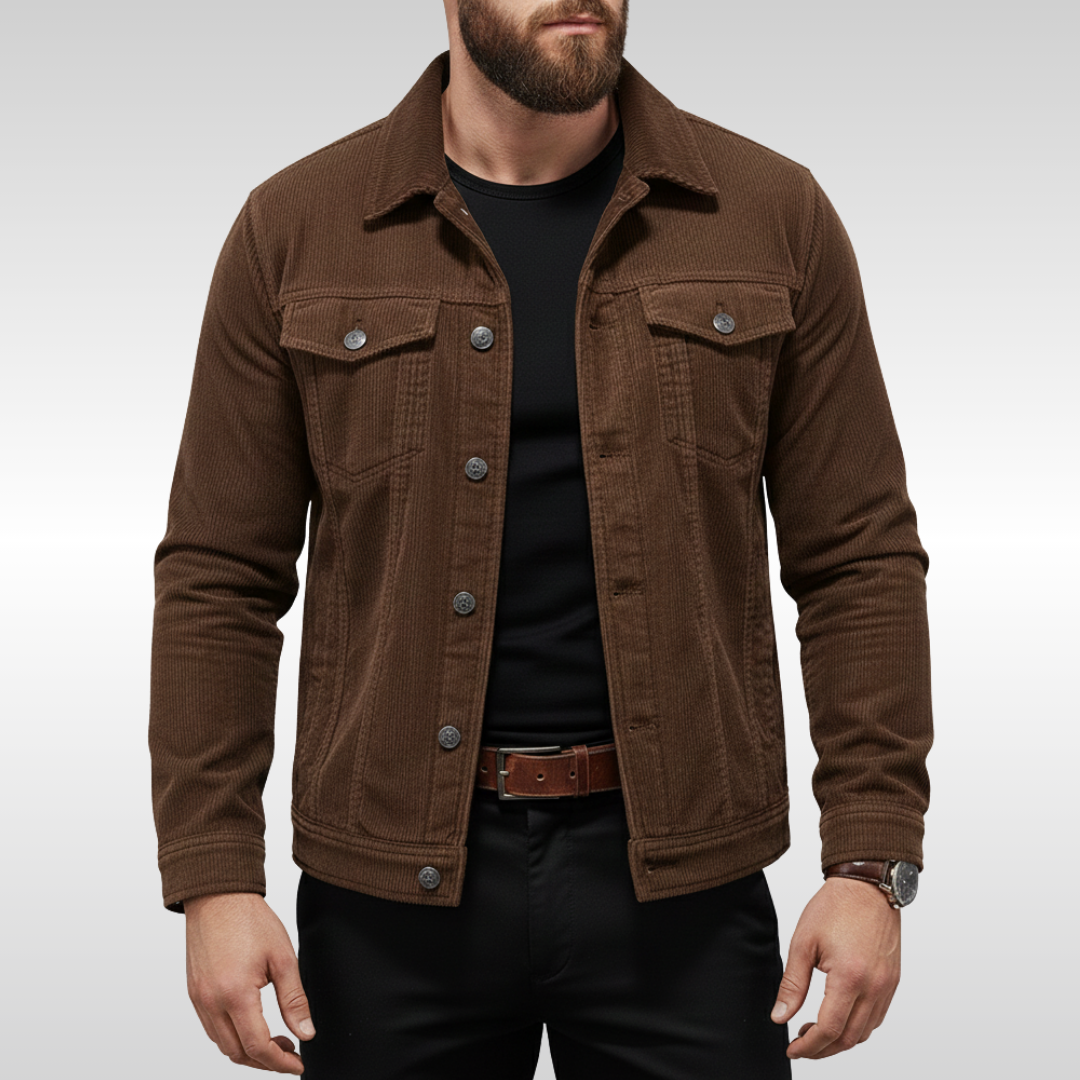 Men's Jacket - Button-Up with Chest Pockets and Structured Fit