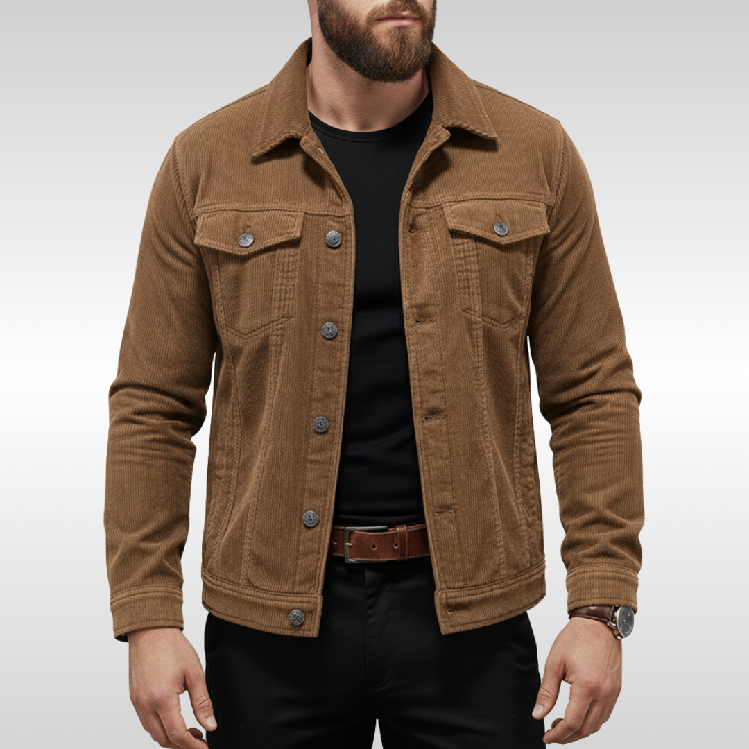 Men's Jacket - Button-Up with Chest Pockets and Structured Fit