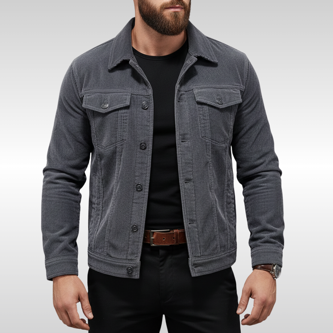Men's Jacket - Button-Up with Chest Pockets and Structured Fit