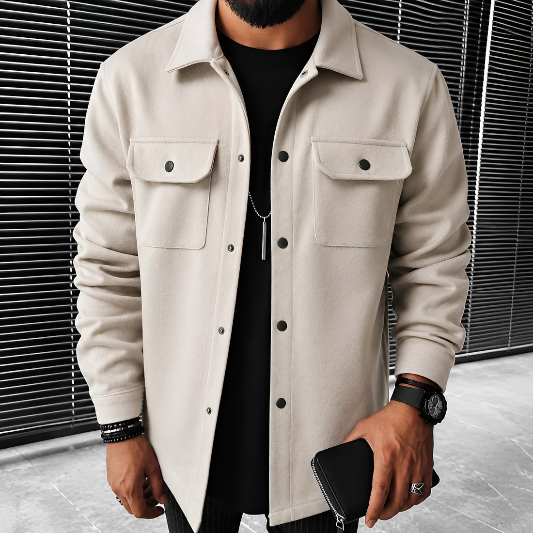 Men's Jacket Casual Button-Up with Pockets - Relaxed Fit