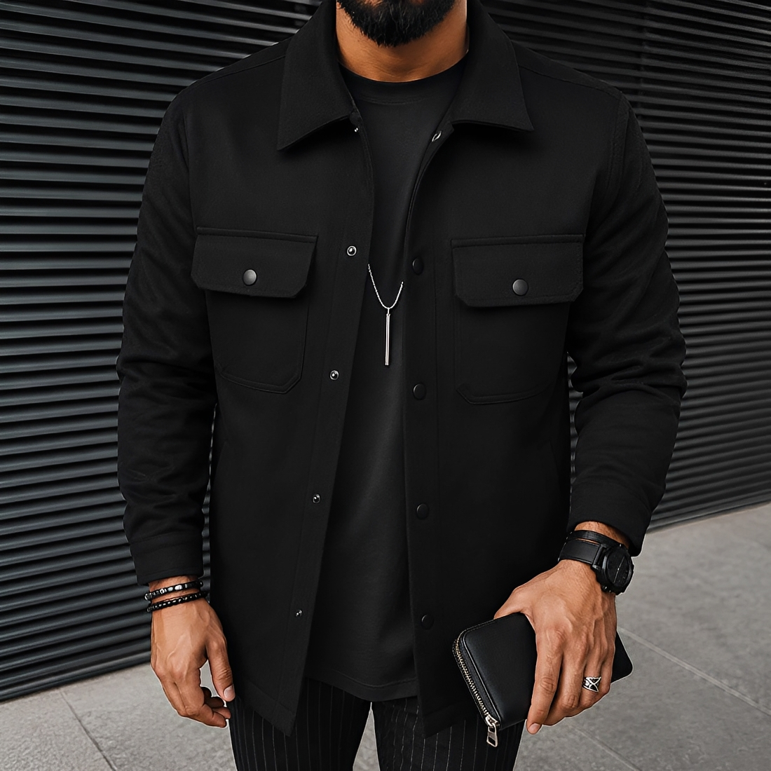 Men's Jacket Casual Button-Up with Pockets - Relaxed Fit