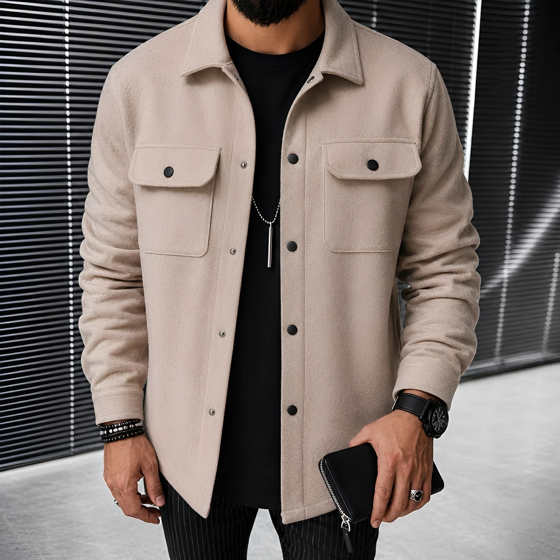 Men's Jacket Casual Button-Up with Pockets - Relaxed Fit