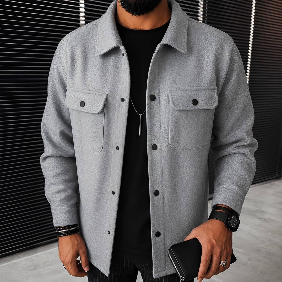 Men's Jacket Casual Button-Up with Pockets - Relaxed Fit