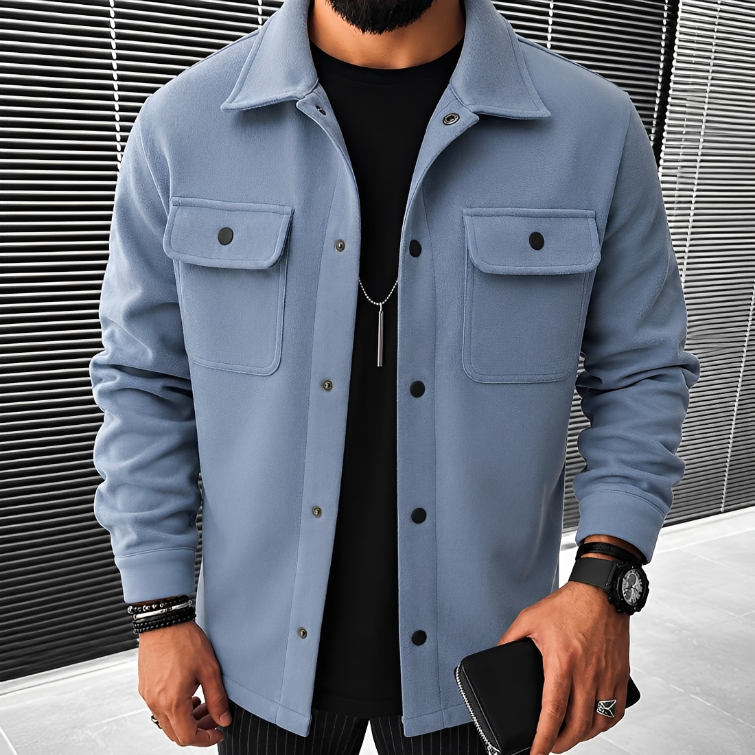 Men's Jacket Casual Button-Up with Pockets - Relaxed Fit