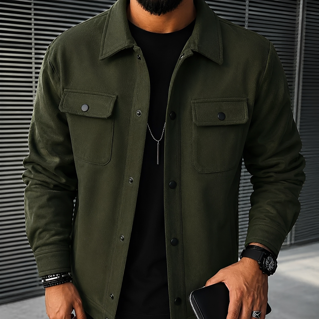 Men's Jacket Casual Button-Up with Pockets - Relaxed Fit