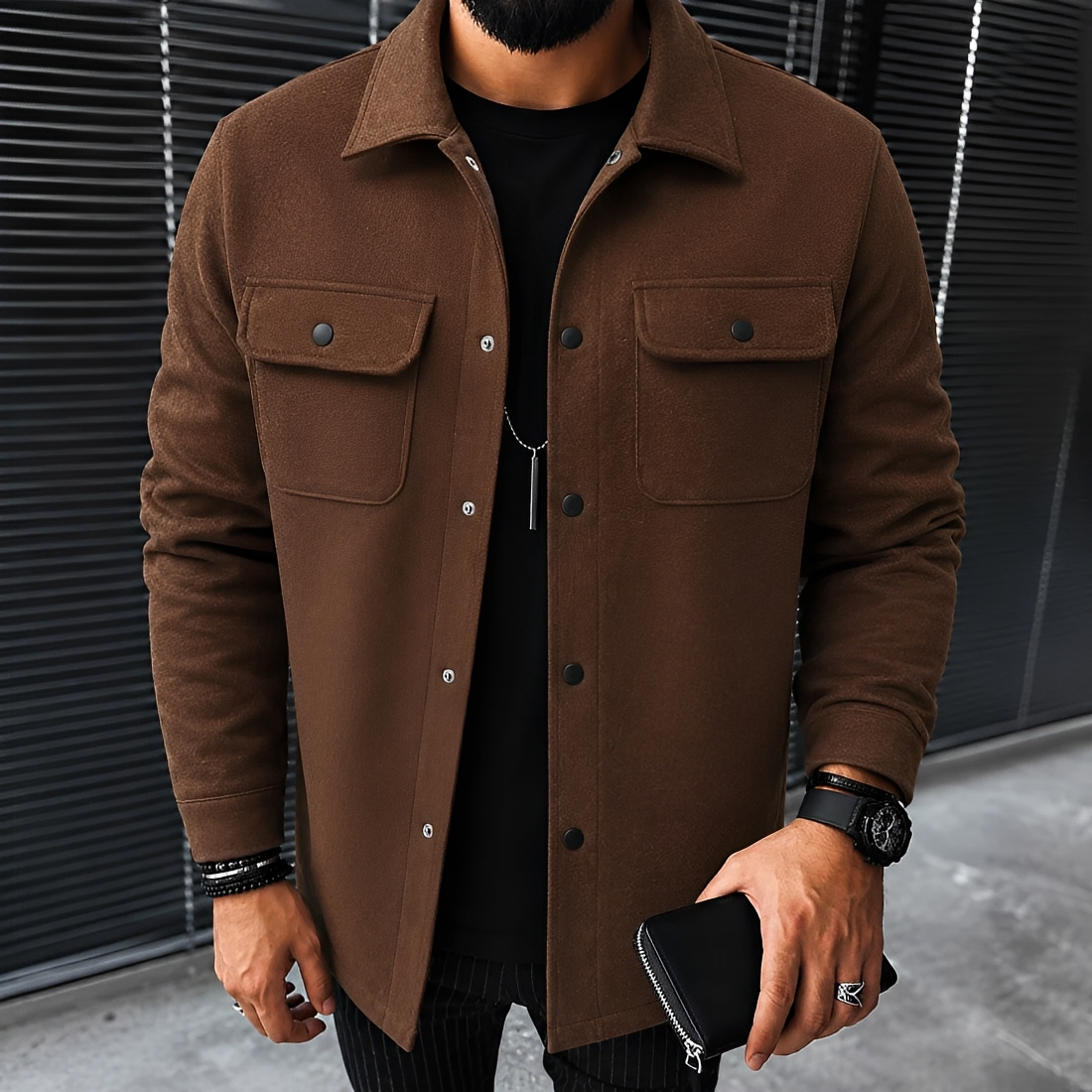 Men's Jacket Casual Button-Up with Pockets - Relaxed Fit