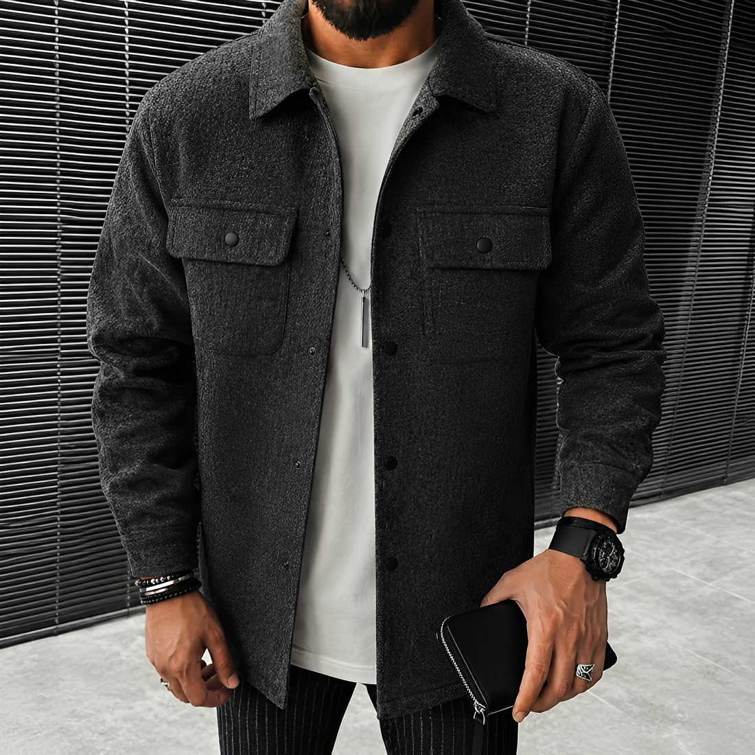 Men's Jacket Casual Button-Up with Pockets - Relaxed Fit