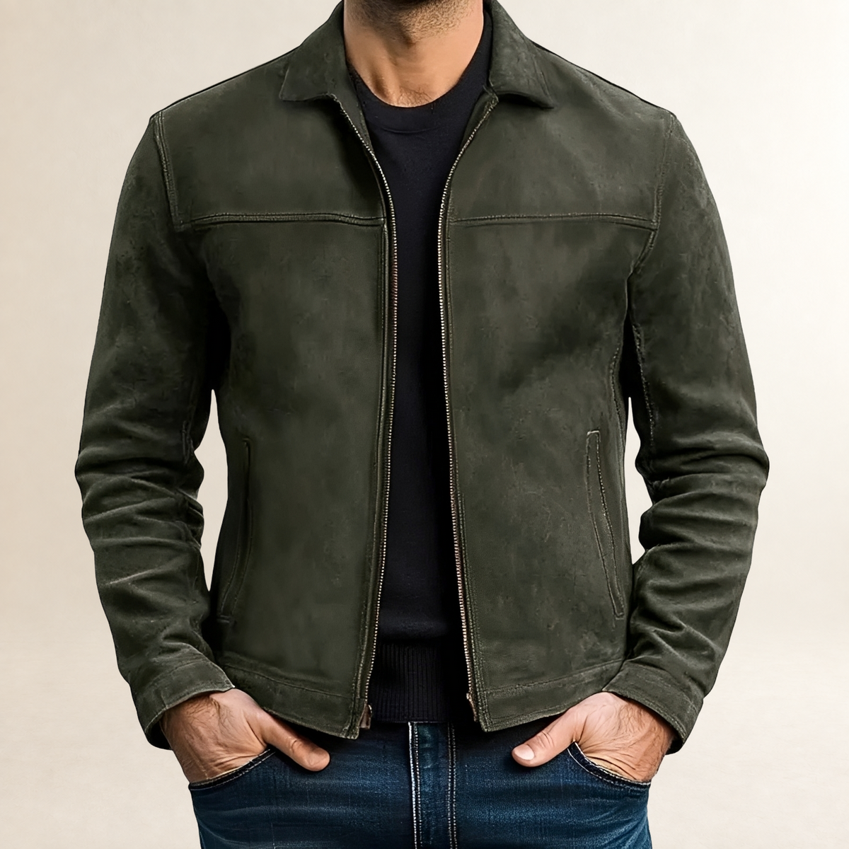 Men's Jacket - Fitted Zipper Design with Contrast Stitching