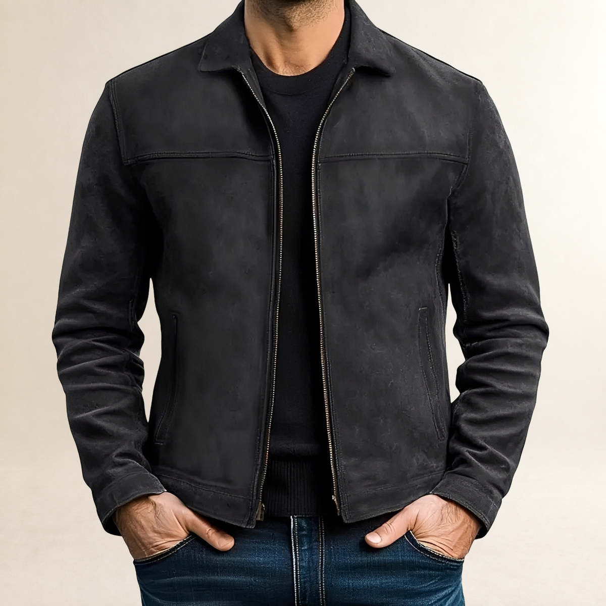 Men's Jacket - Fitted Zipper Design with Contrast Stitching