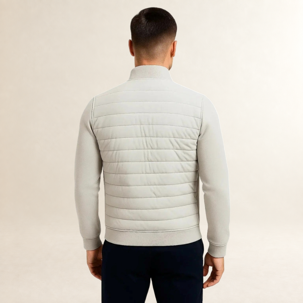 Men's Jacket Quilted Front with Smooth Sleeves - Stand Collar, Full-Zip