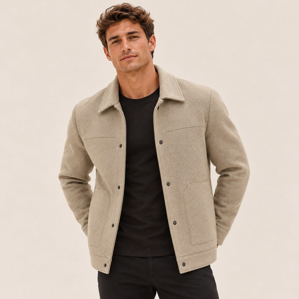 Men's Jacket with Button Closure and Patch Pocket - Regular Fit