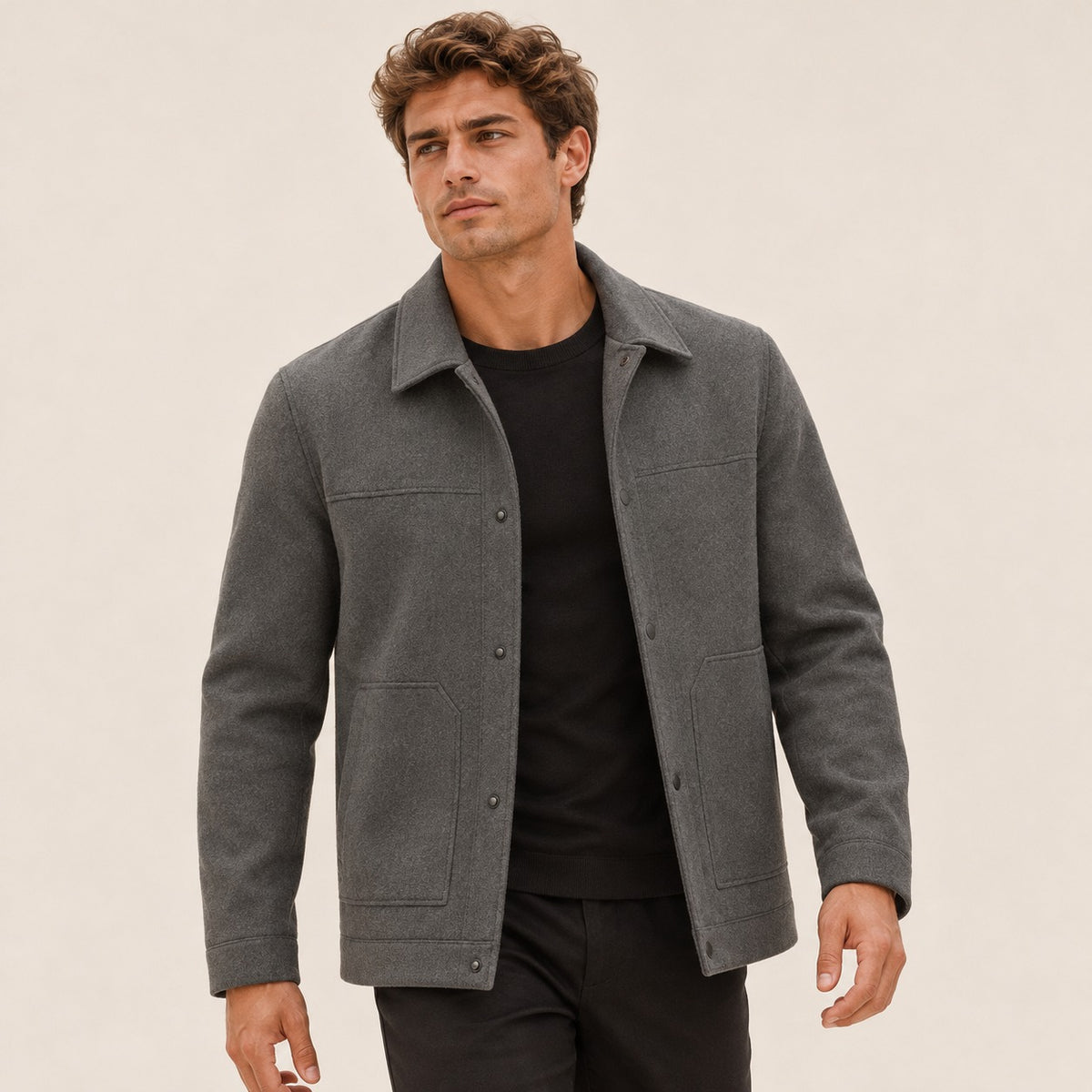 Men's Jacket with Button Closure and Patch Pocket - Regular Fit