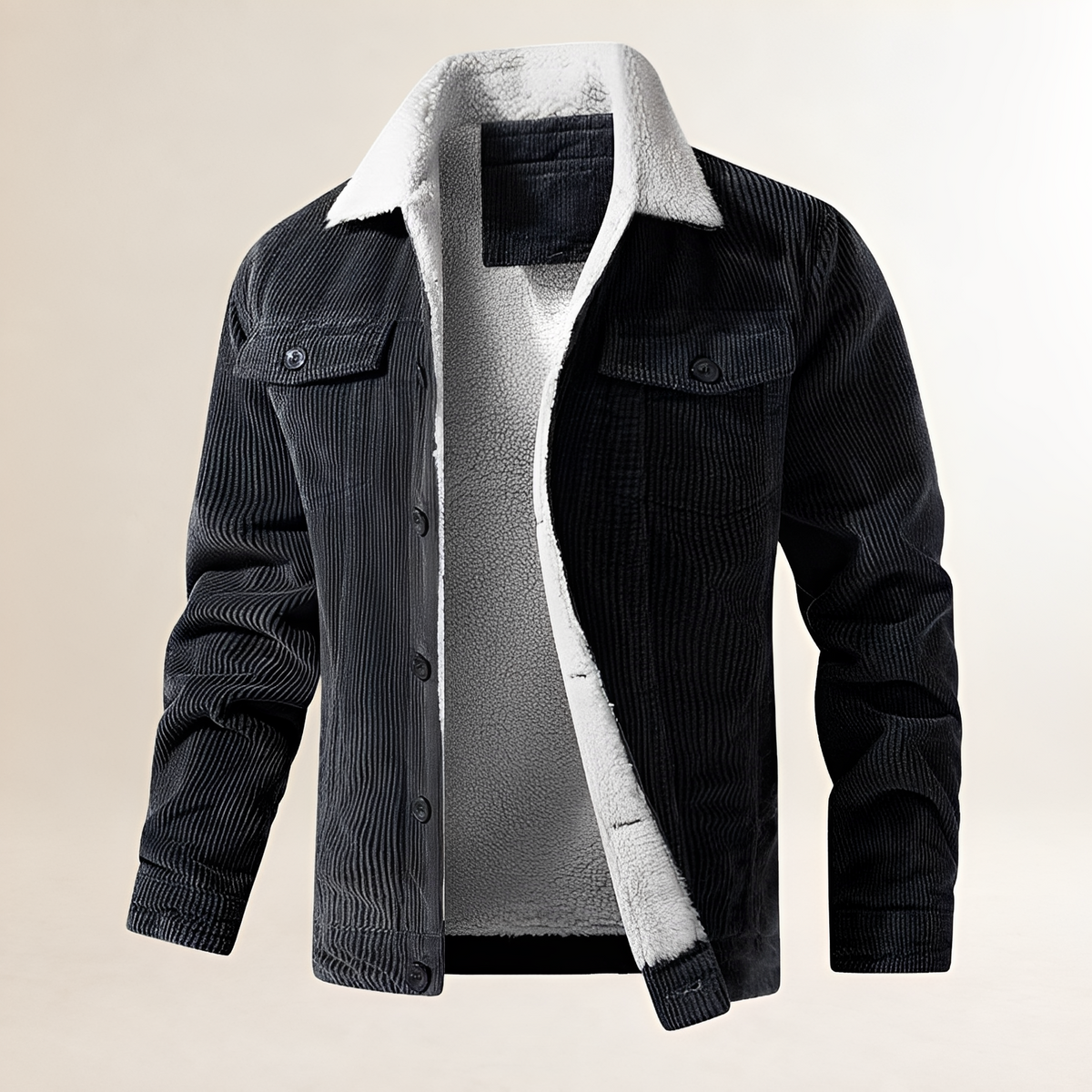 Men's Jacket with Plush Collar and Button Closure - Regular Fit, Casual Style