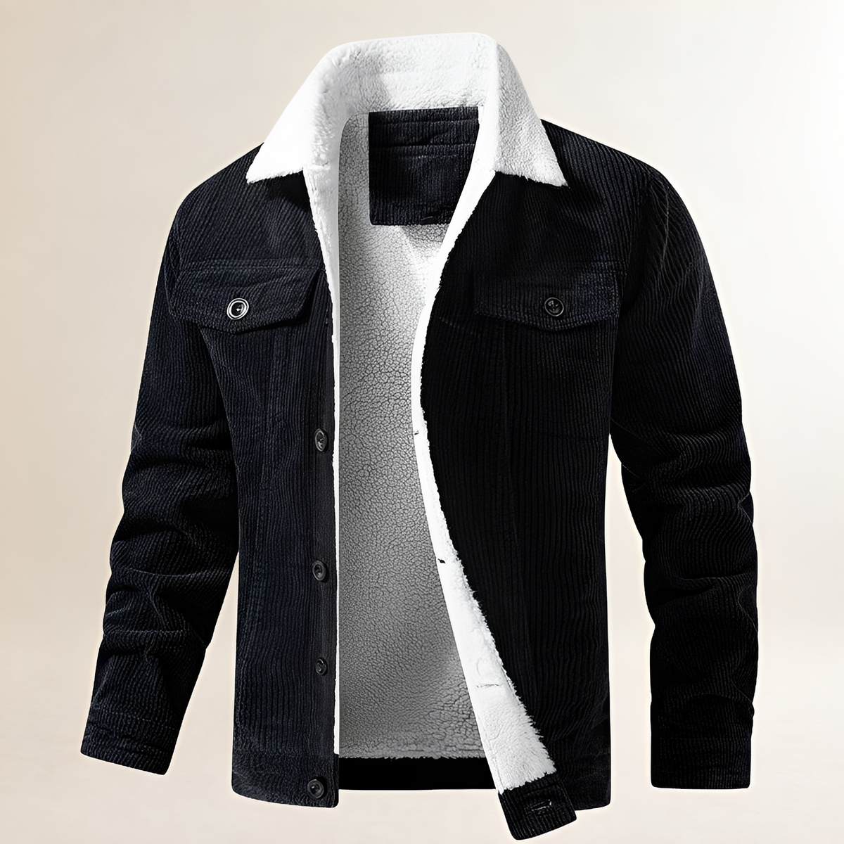 Men's Jacket with Plush Collar and Button Closure - Regular Fit, Casual Style