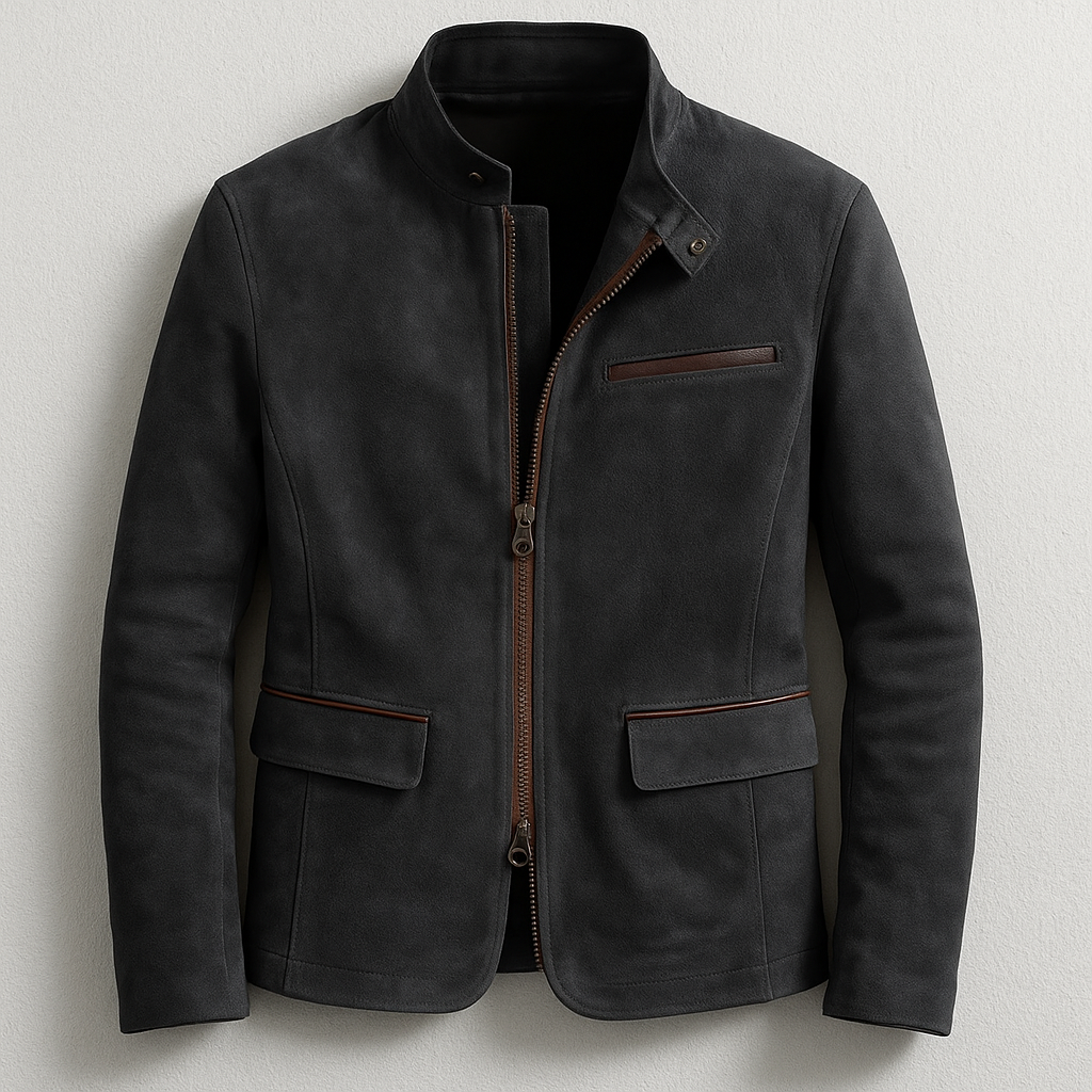 Men's Jacket with Stand Collar and Zip Closure - Tailored Fit with Pockets