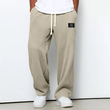 Men's Jogger Pants with Waffle Texture and Drawstring Waist - Relaxed Fit