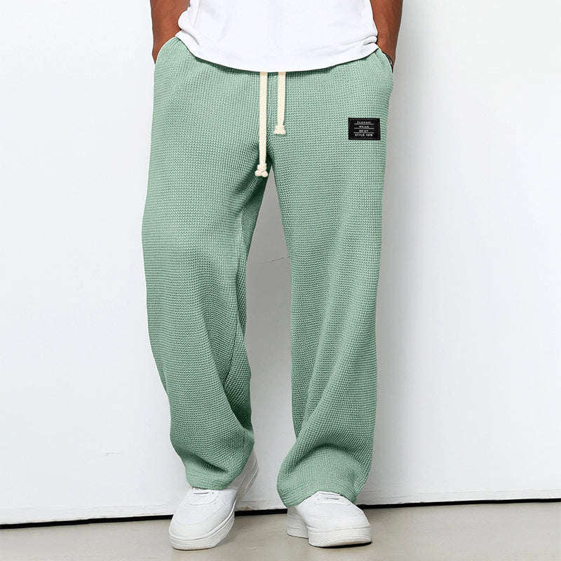 Men's Jogger Pants with Waffle Texture and Drawstring Waist - Relaxed Fit