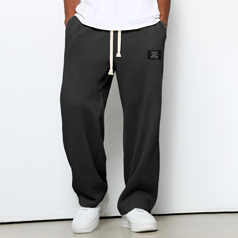 Men's Jogger Pants with Waffle Texture and Drawstring Waist - Relaxed Fit