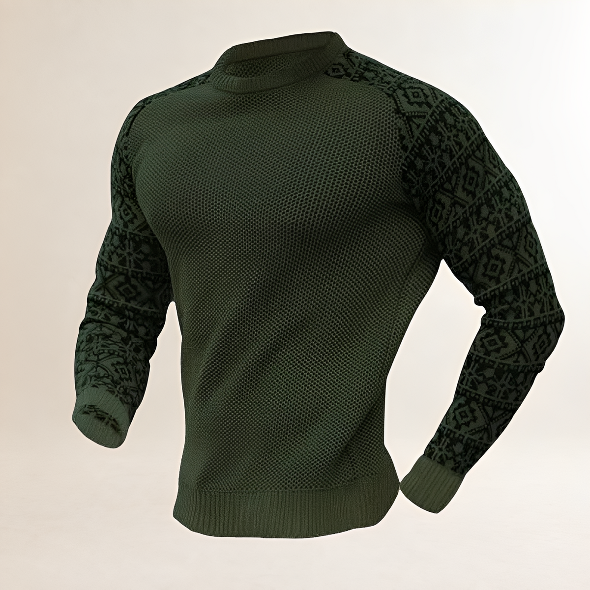 Men's Jumper with Contrasting Fair Isle Raglan Sleeves, Crew Neck, Regular Fit
