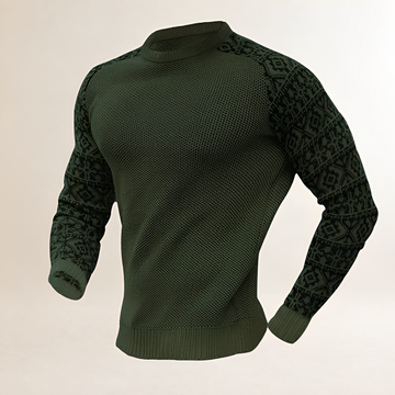 Men's Jumper with Contrasting Fair Isle Raglan Sleeves, Crew Neck, Regular Fit