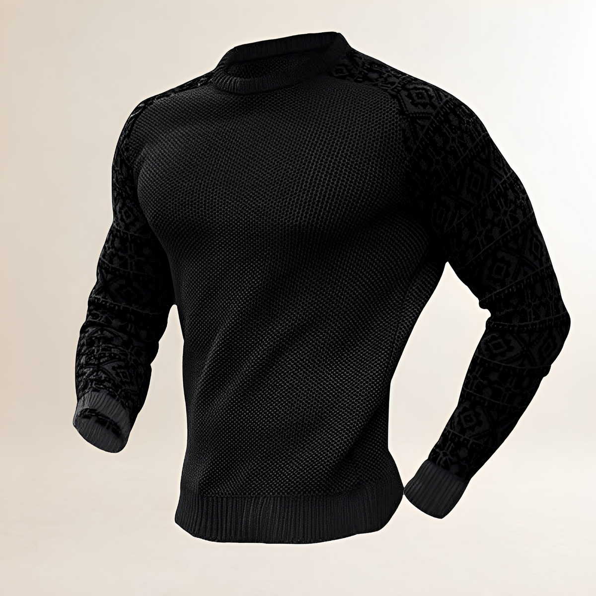 Men's Jumper with Contrasting Fair Isle Raglan Sleeves, Crew Neck, Regular Fit