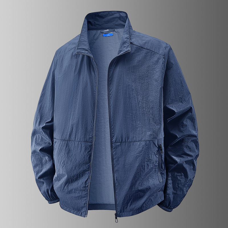 Men's Lightweight Full-Zip Jacket, Stand Collar, Straight Fit, Elastic Cuffs and Zip Pockets