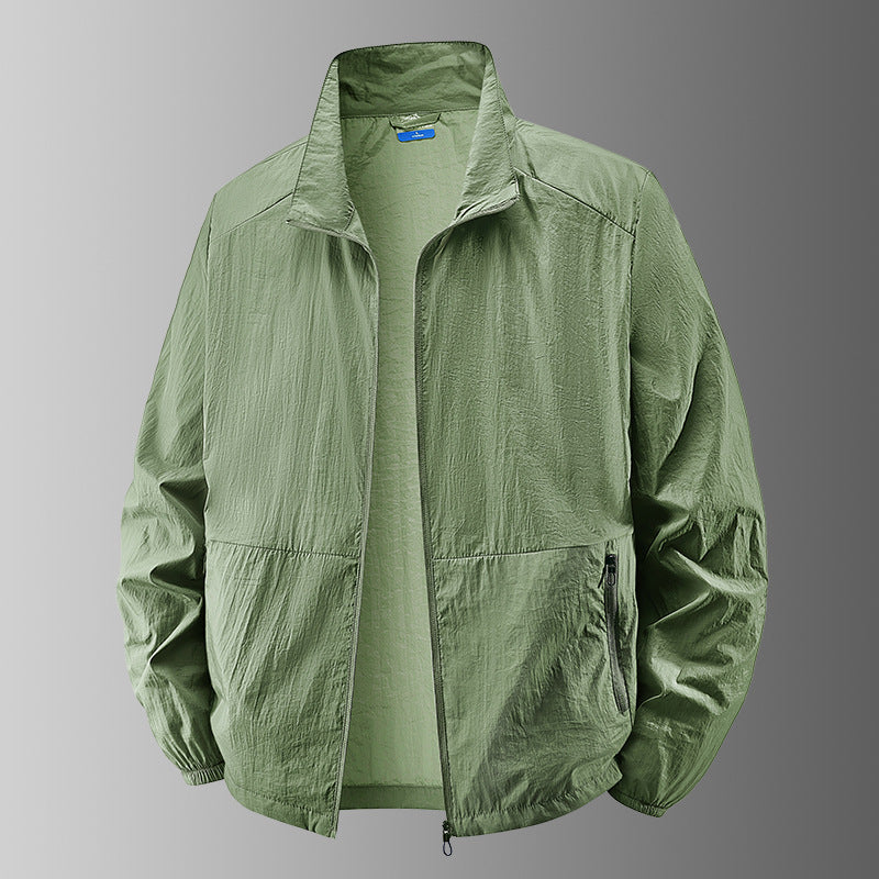 Men's Lightweight Full-Zip Jacket, Stand Collar, Straight Fit, Elastic Cuffs and Zip Pockets