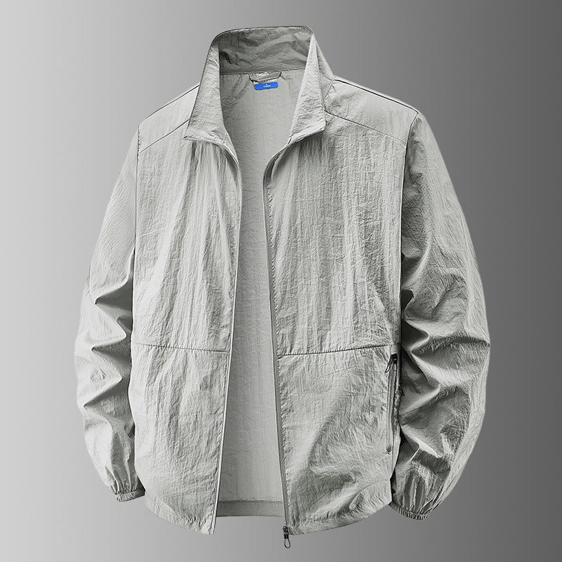 Men's Lightweight Full-Zip Jacket, Stand Collar, Straight Fit, Elastic Cuffs and Zip Pockets