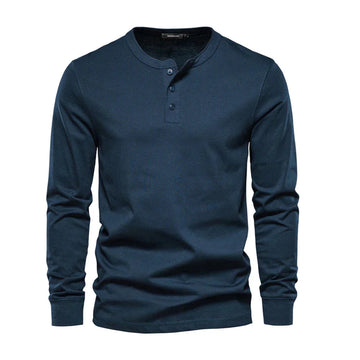 Men's Long Sleeve Henley T-Shirt - Button Neck, Regular Fit