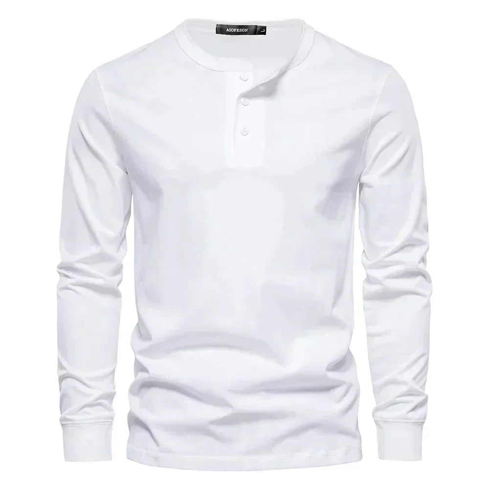 Men's Long Sleeve Henley T-Shirt - Button Neck, Regular Fit