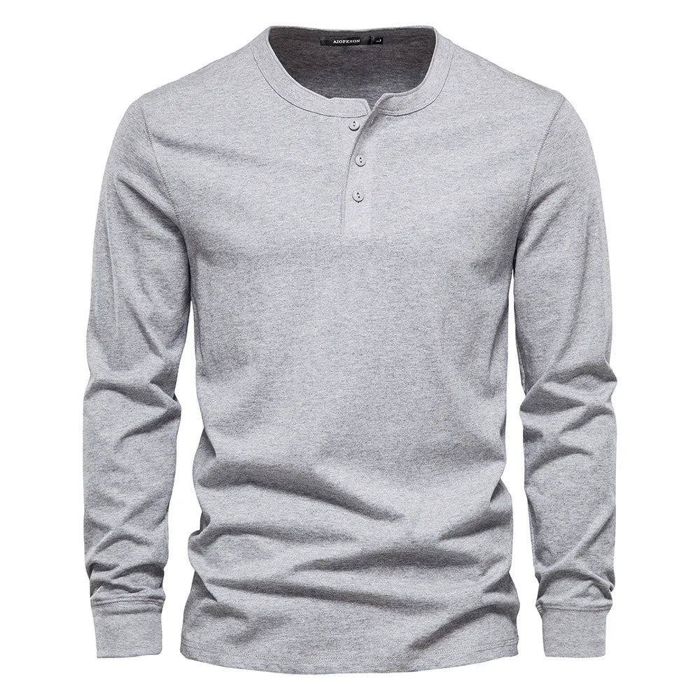 Men's Long Sleeve Henley T-Shirt - Button Neck, Regular Fit